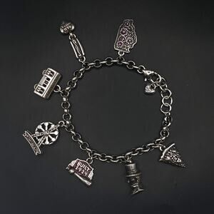 BRIGHTON CHICAGO Charm Bracelet Silver Plated Pizza Wrigley Field Lincoln The L